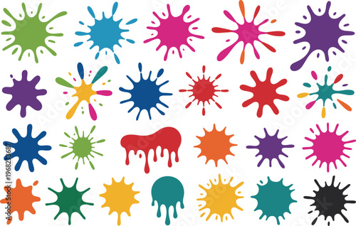 Set Paint splatter colorful set. Round splash flat