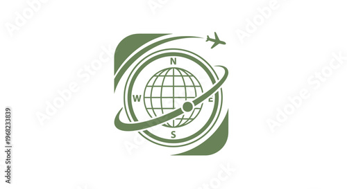 Compass and Airplane Icon Representing Global Travel and Navigation.