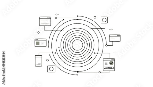 Black and white circular flowchart diagram.