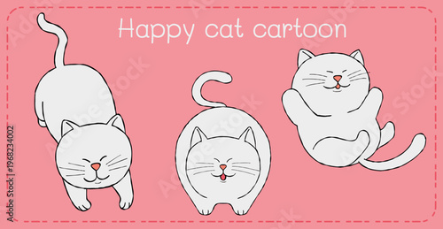 Happy cat cartoon playful kitten illustration minimal style on pink background with cute pose design