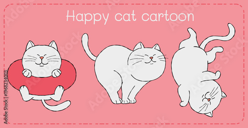 Happy cat cartoon character on pink background with cute smile and playful pose illustration