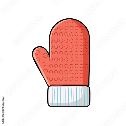 Red Mitten with Textured Surface and White Cuff Vector Illustration