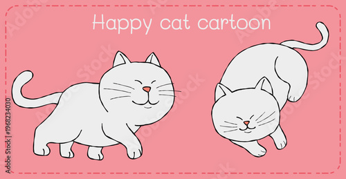 Happy cat cartoon playful kitten drawing on pink background illustration for cute design