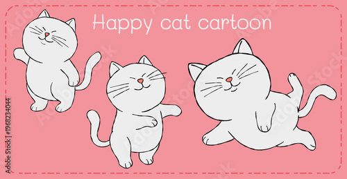 Cat cartoon playful white kitten character set on pink background with cute happy pose design