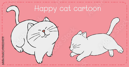 Happy cat cartoon illustration playful kitten pink background joyful design