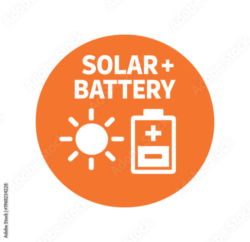 Solar and battery icon. sun, solar power, photovoltaic, energy storage, renewable energy, backup power, off-grid charging. flat vector illustration isolated on white background.