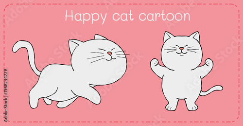 Happy cat cartoon drawing joyful kitten illustration on pink background playful mood for kids design