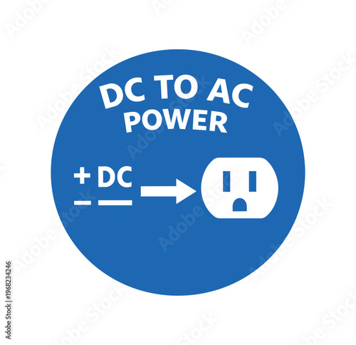 Dc to ac power icon. dc to ac conversion, inverter, power converter, direct current to alternating current, outlet, electrical flow, arrow indicator. energy, charging, equipment