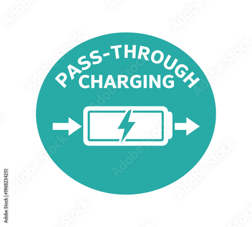 Pass-through charging icon. battery pass-through, simultaneous charging, power flow, input output arrows, passthrough power. flat vector illustration isolated on white background.