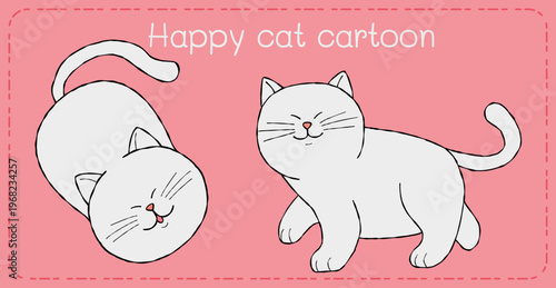 Happy cat cartoon art minimal pink background joy