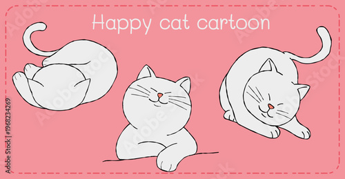 Happy cat cartoon illustration pink background cute feline drawing playful pet art