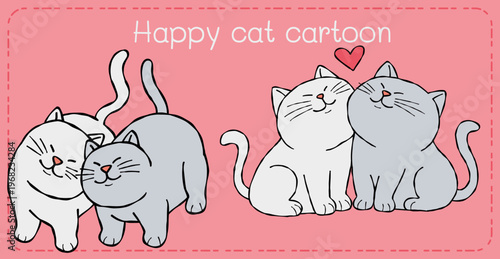 Happy cat cartoon couple love heart cute cat cartoon pair cuddle sweet cat cartoon romance design