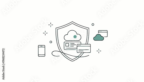 Cloud Security Shield Protecting Digital Devices and Data.