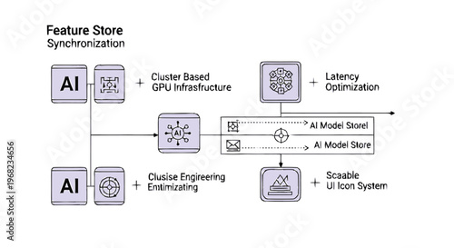Complex AI System Architecture Diagram Illustrating Feature Store Synchronization.