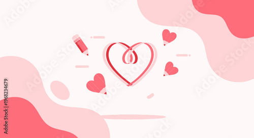 Hand-drawn Heart with Pencils, Love Symbol, Flat Design, Valentine’s Day Concept