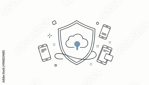 Cloud Security Shield Protecting Mobile Devices Illustration.