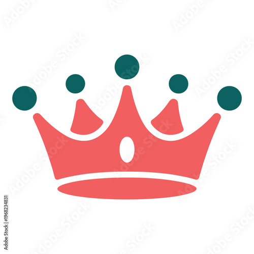 A stylized and colorful crown with green jewels and a red base design.