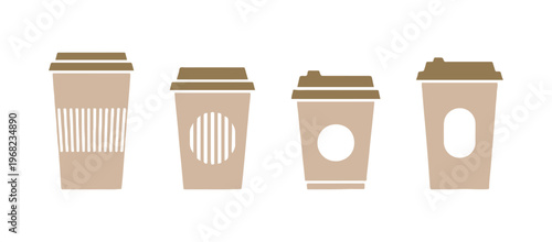 Minimalist vector set showing different paper coffee cup shapes.