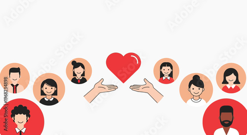 Hands Giving Heart Symbol to Diverse Community, Love and Care Concept