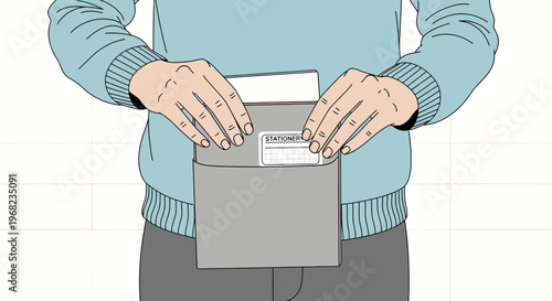 Hands opening envelope with label, receiving mail, delivery service concept