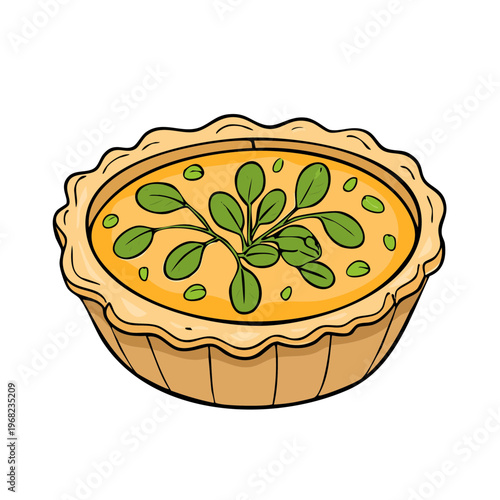 Savory Tart with Spinach and Peas Illustration Food Dish