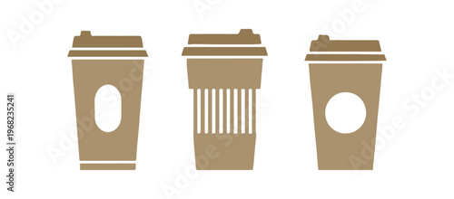Simple minimal vector icons of takeaway paper coffee cups.