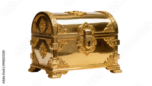 Bild auf Leinwand Ornate golden treasure chest with intricate floral carvings and a central lock,
