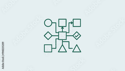 Abstract Network Diagram with Geometric Shapes and Connections.