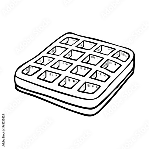 Simple hand drawn illustration of a square waffle with a grid pattern ready for toppings
