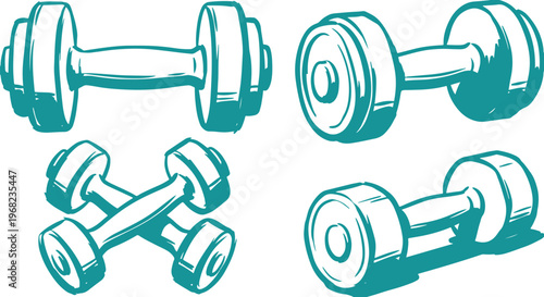 Hand Drawn Dumbbell Silhouette Vector Illustration Set with Fitness Weight Training Gym Equipment and Workout Design.