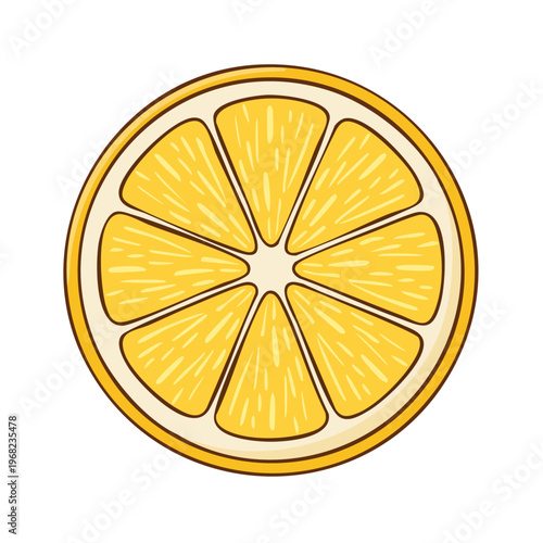 Vibrant illustration of a fresh, sliced yellow citrus fruit showing segments and juicy texture, symbolizing freshness and summer.