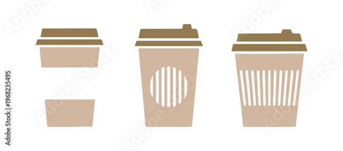 Minimal vector illustration set of various disposable coffee cups.