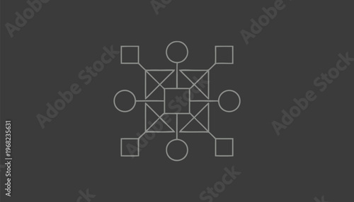 Abstract Geometric Shape with Circles and Squares on Dark Background.