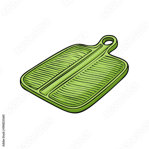 Green Cutting Board With Handle and Grooves Illustration Kitchen Tool