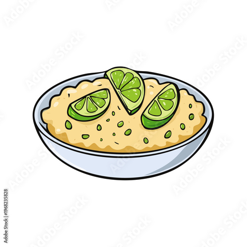 Delicious creamy rice dish garnished with vibrant lime slices and subtle green herbs a healthy and flavorful culinary creation