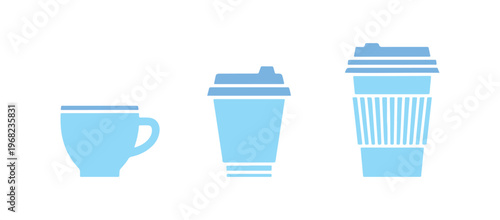 Minimal flat vector set of various paper coffee cup designs.