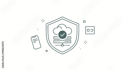 Cloud Security Shield with Checkmark for Data Protection.