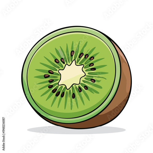 Juicy ripe kiwi fruit cut in half showing green flesh and black seeds