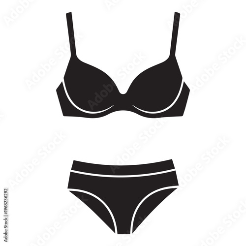 Black lingerie set with white trim Vector