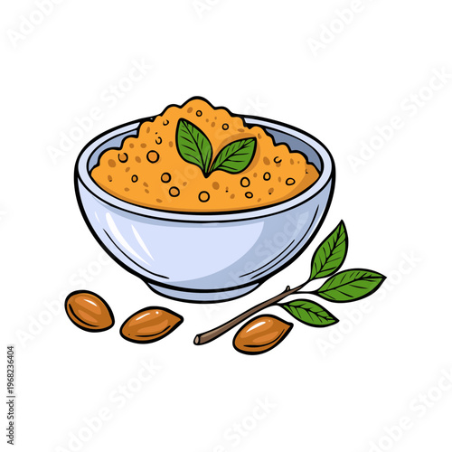 Healthy Almond Butter Spread in Bowl with Leaves and Nuts