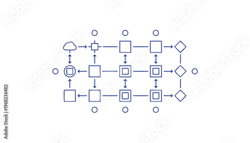Abstract Network Diagram with Squares, Diamonds, and Circles.