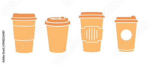 Disposable coffee cup set with multiple paper cup types.