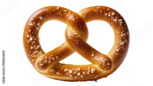 Photography Golden baked pretzel bread with coarse salt crystals, perfectly isolated on tran
