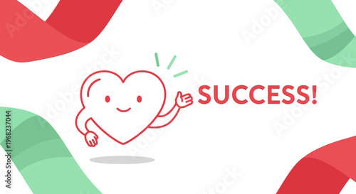 Happy Heart Character Celebrates Success with Ribbons