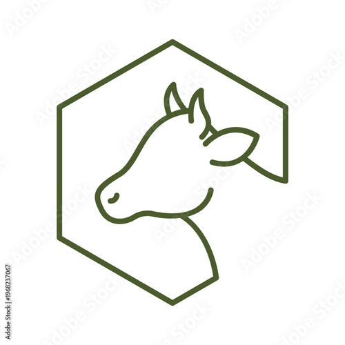 Cow Head Line Art Icon, Minimalist Cattle Outline, Beef Livestock Symbol, Black White Vector. Ideal for Eid al-Adha (Qurban), agriculture branding, butcher shops, food and dairy products.