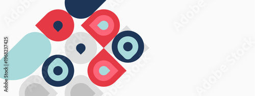 Abstract geometric shapes, circles, squares, overlapping colors. Minimalist design, light background, modern aesthetic. Simple composition.