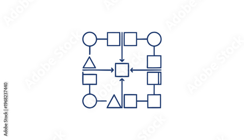 Abstract Network of Geometric Shapes Connecting to a Central Node.