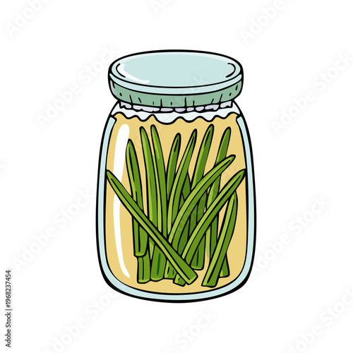 Jar of Pickled Green Onions Homemade Food Preservation Illustration