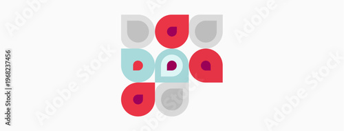 Abstract geometric shapes, red, light blue, gray. Minimalist design, pattern, simple forms, clean aesthetic. Background is white.