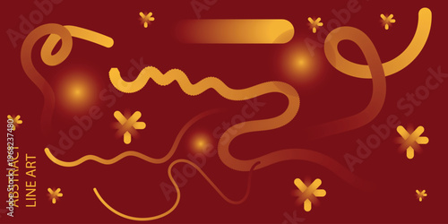 Golden Abstract Line Art on Deep Red Background